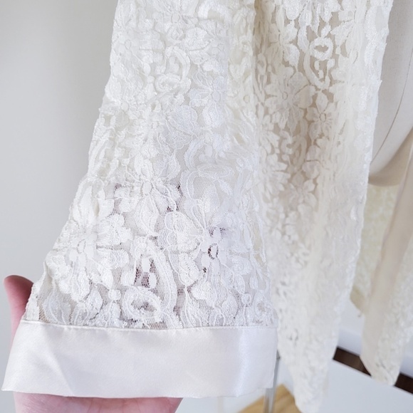 Vintage Lace Robe Bell Sleeve Long belted peignoir satin angel kimono duster - Picture 12 of 17